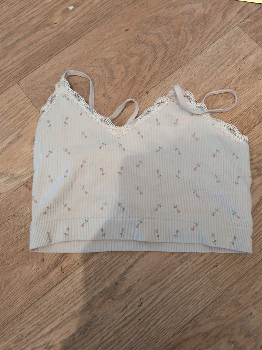 Ladies Primark Size XS Cream With Red Roses Bra Vest