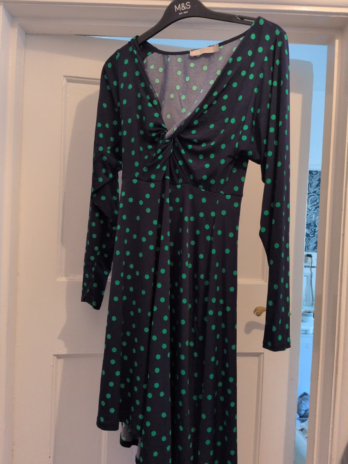 ASOS 6 Green And Navy Spot V Neck Dress
