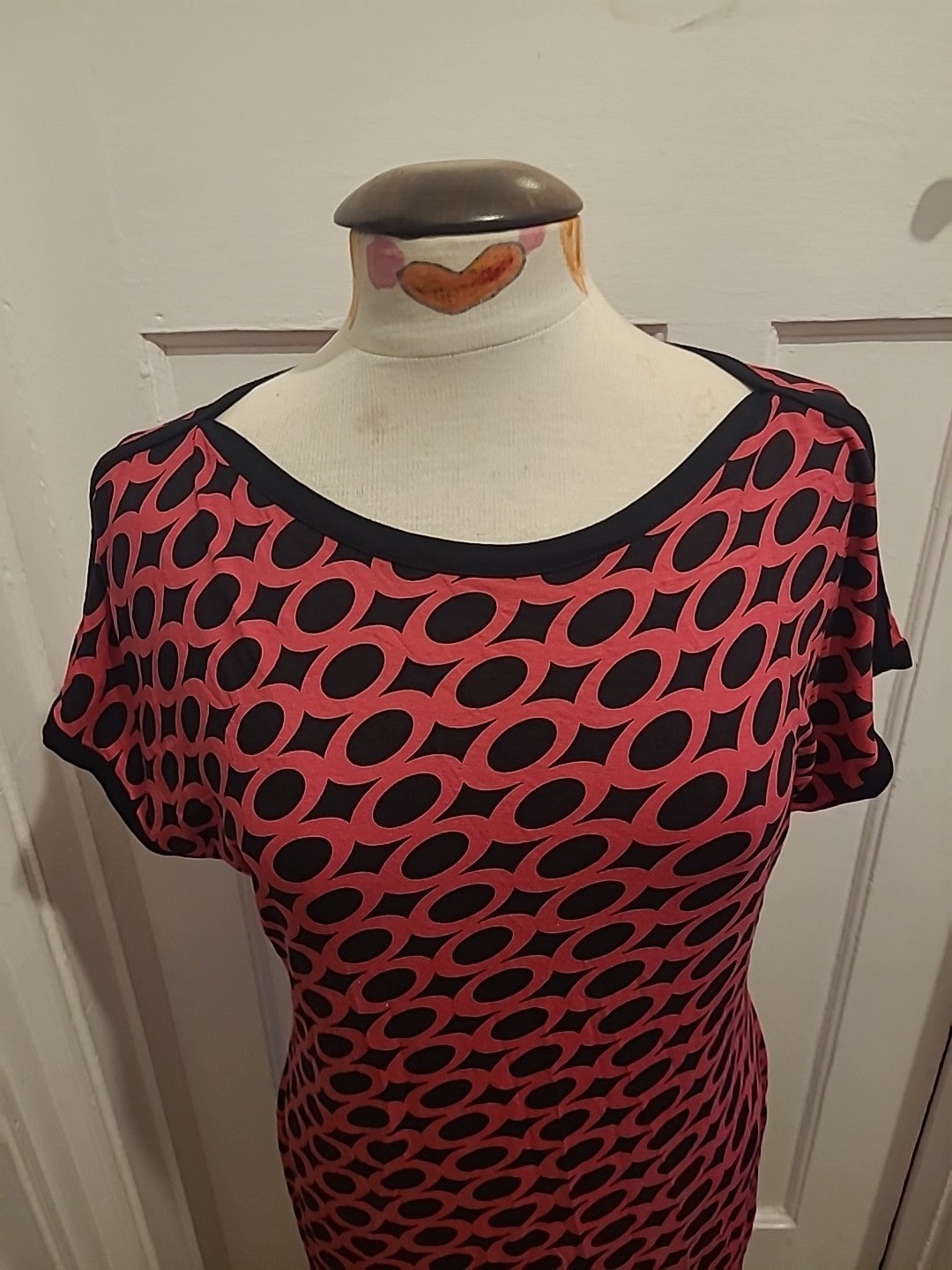 Ladies Marks And Spencer Pink And Black Short Sleeve Dress