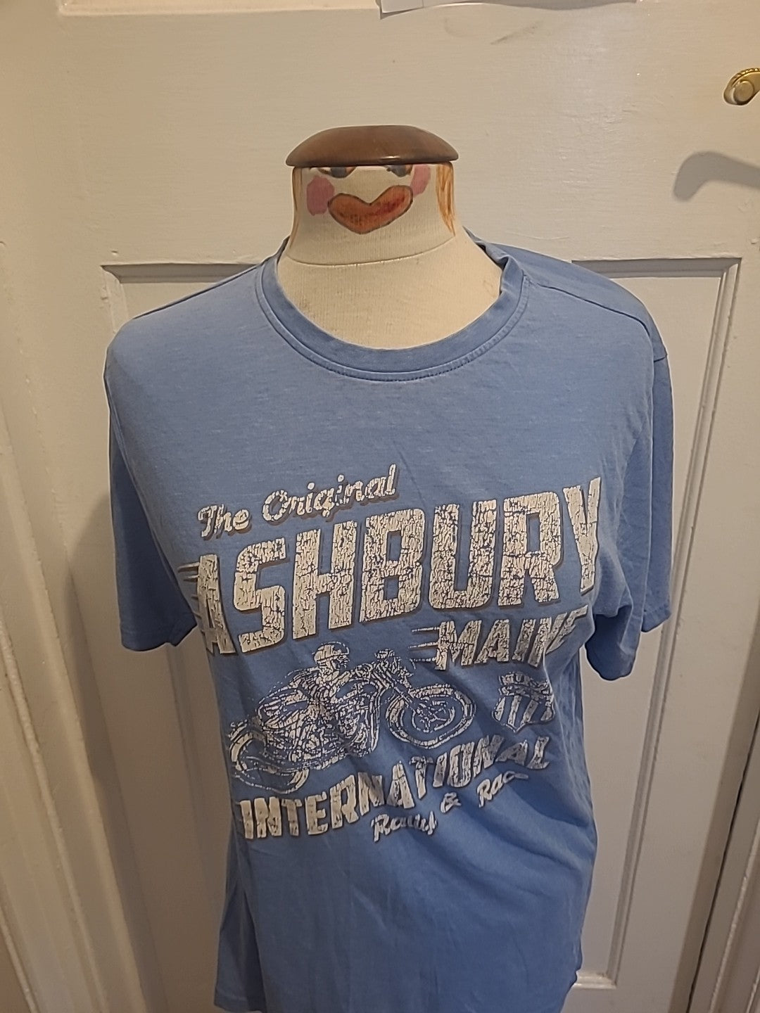 Mens George Size Small Blue With White Print Short Sleeve Tshirt