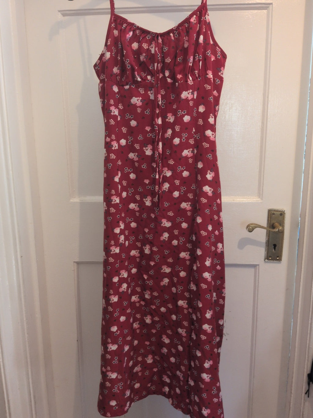 S/M Red Floral Midi Sleeveless Split Hem Dress