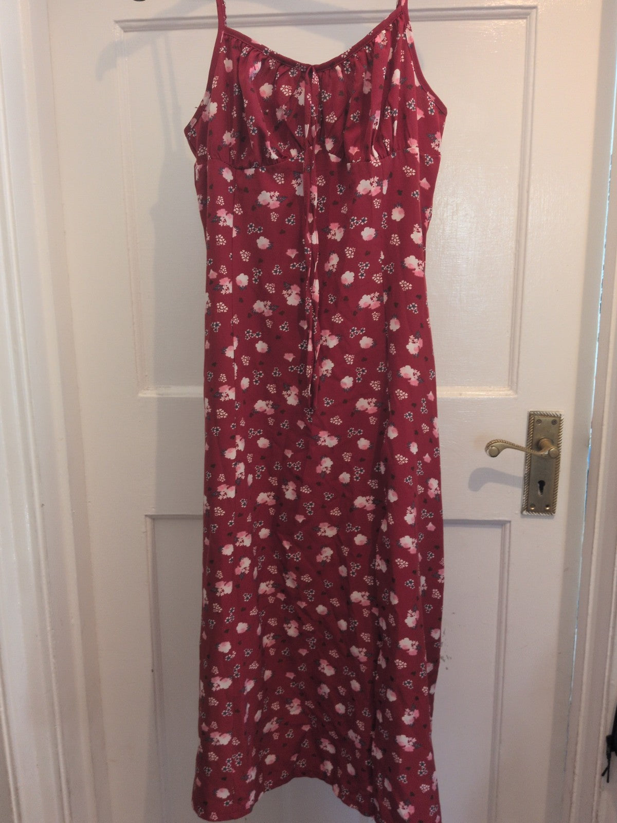 S/M Red Floral Midi Sleeveless Split Hem Dress