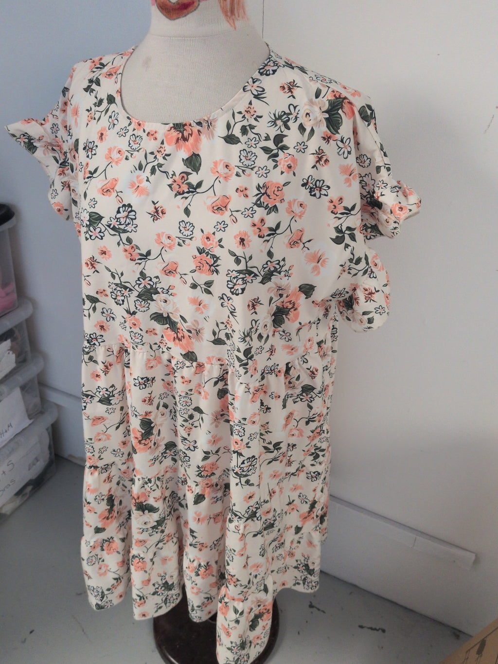 2XL Green And Orange Short Sleeve Floral Dress