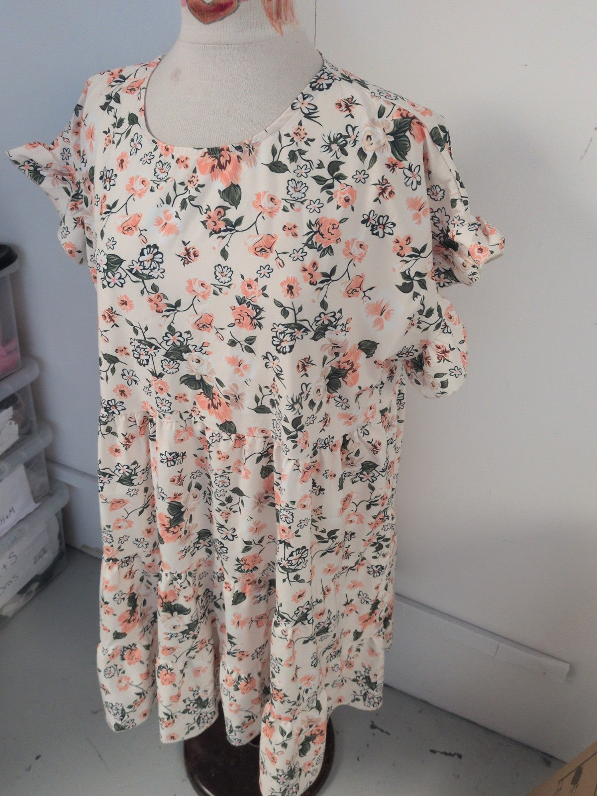 2XL Green And Orange Short Sleeve Floral Dress