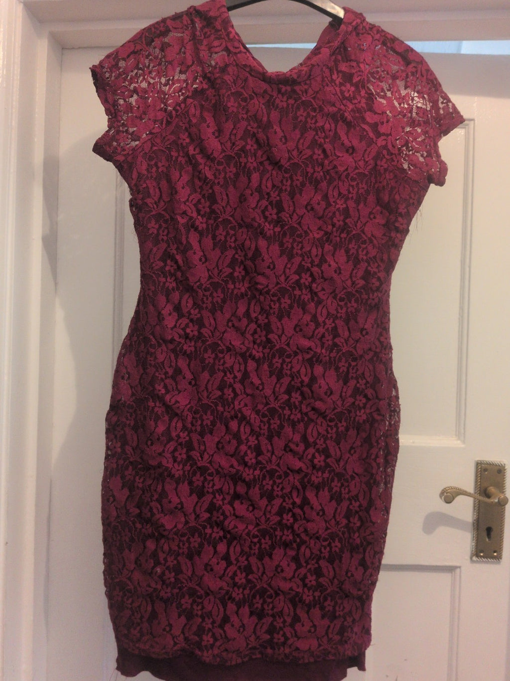 Select 12 Burgundy Lace Lined Short Sleeve Dress