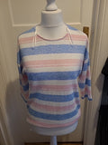 Ladies Tu Size 12 White/Pink/Blue Striped Half Sleeved Lightweight Jumper