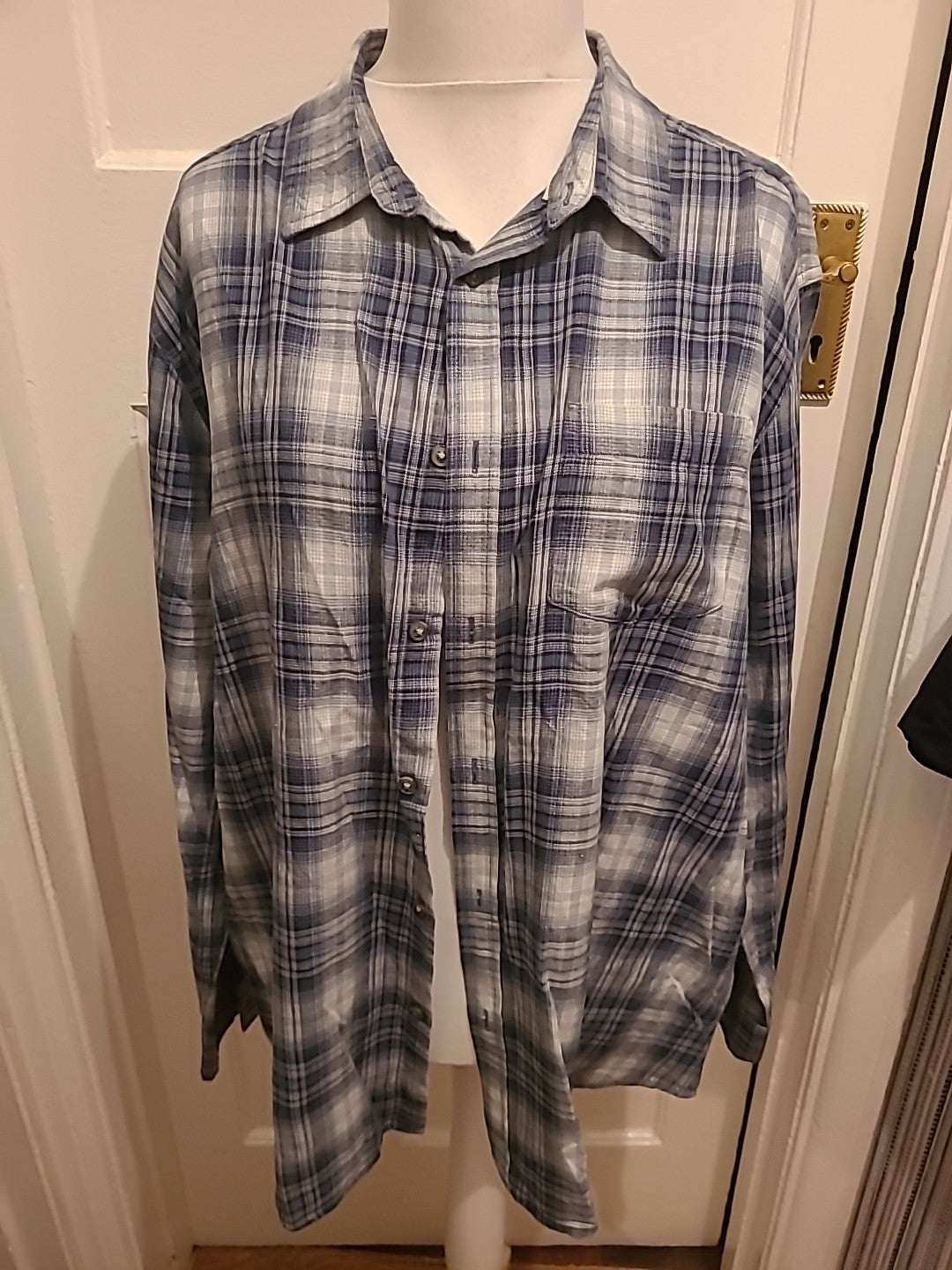 Mens George Size 2XL Blue Toned Patterned Long Sleeved Shirt