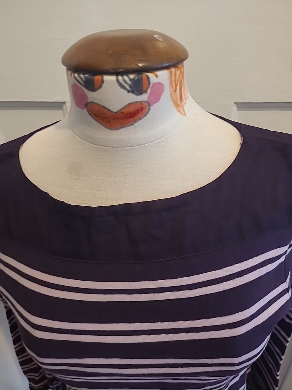 Ladies Laura Ashley Size Large Purple White Striped Long Sleeved Tshirt