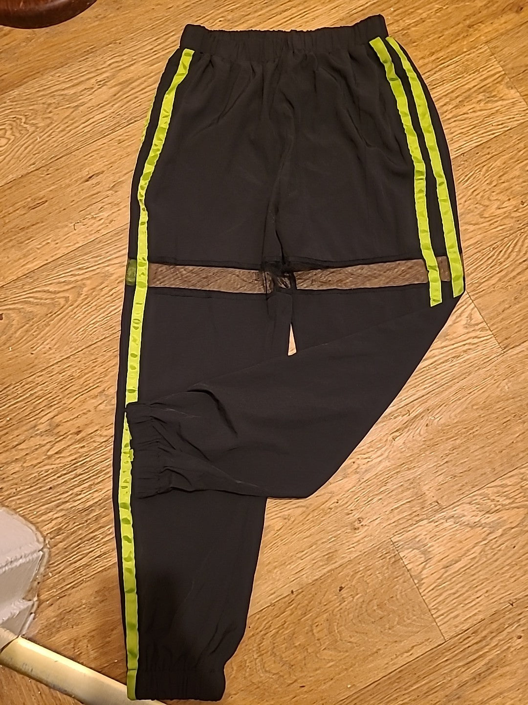 Ladies Shein Size XS Black With Green Elasticated Track Pants