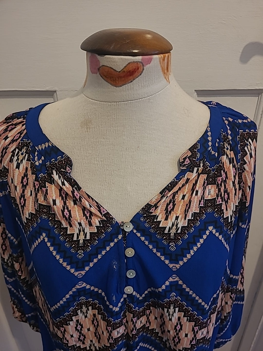 Ladies Fig And Flower Size Medium Royal Blue Mid Sleeved Blouse