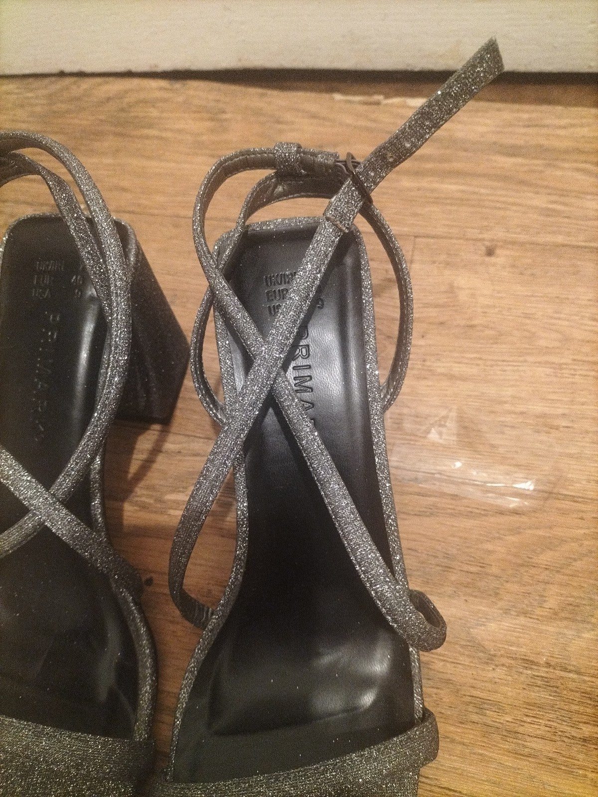 Ladies Primark Size Uk 7 Silver Glitter Strappy Heels