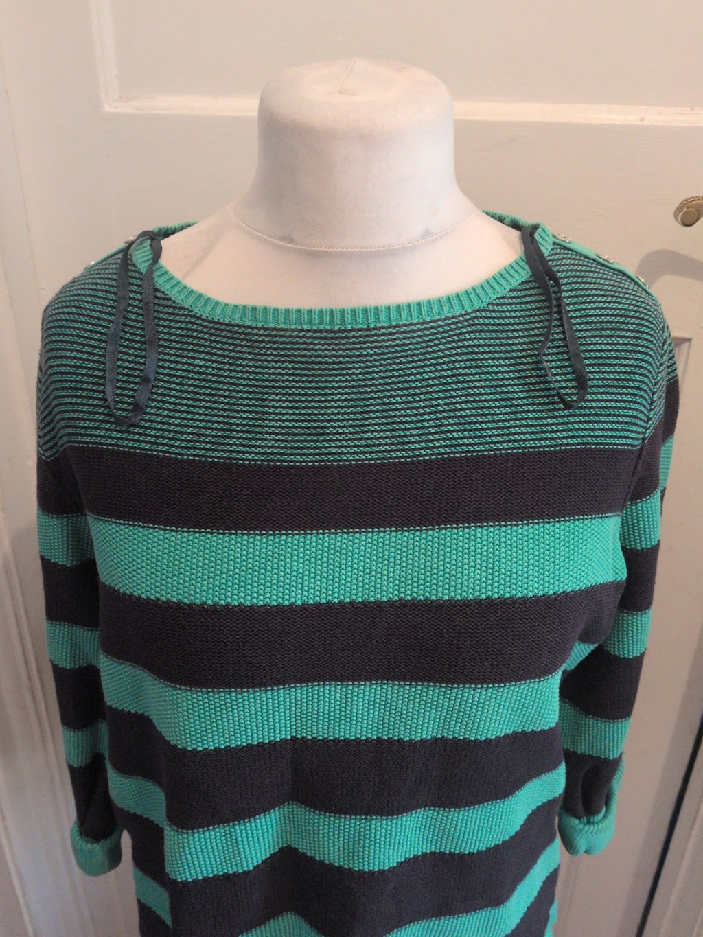 Ladies Maine New England Size 20 Green And Black Stripe Jumper