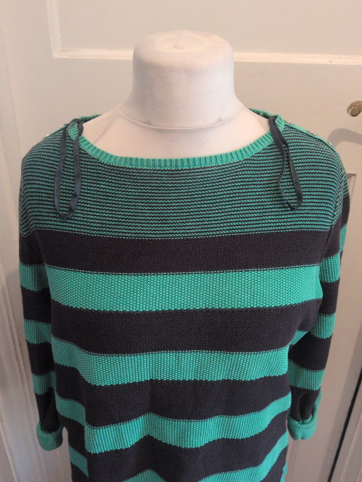 Ladies Maine New England Size 20 Green And Black Stripe Jumper
