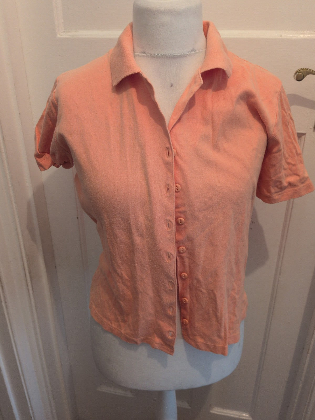 BHS 14 Pale Orange Collared Buttoned Short Sleeve Blouse
