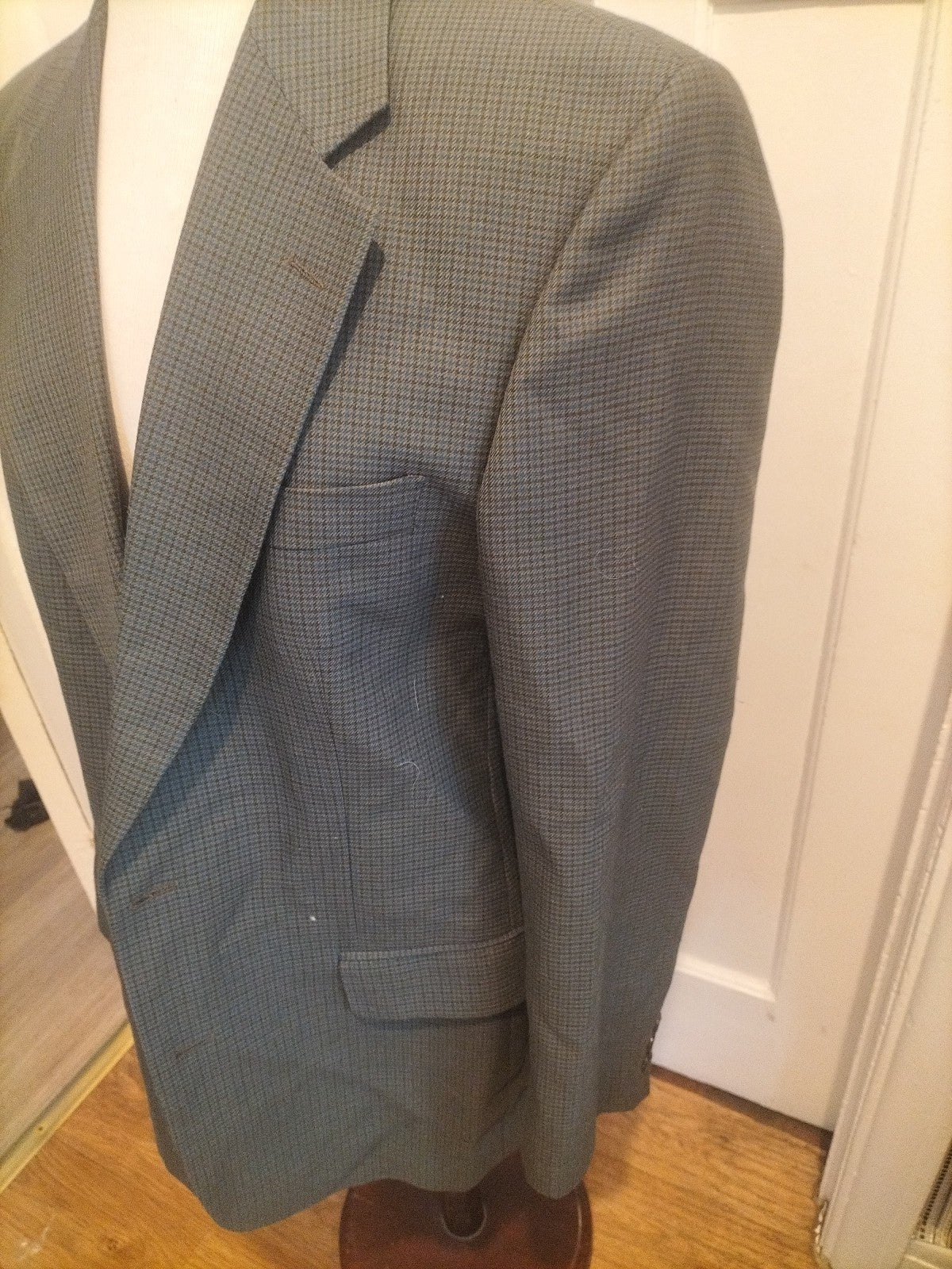 Mens Size 38L Green Check Padded Lined Suit Jacket