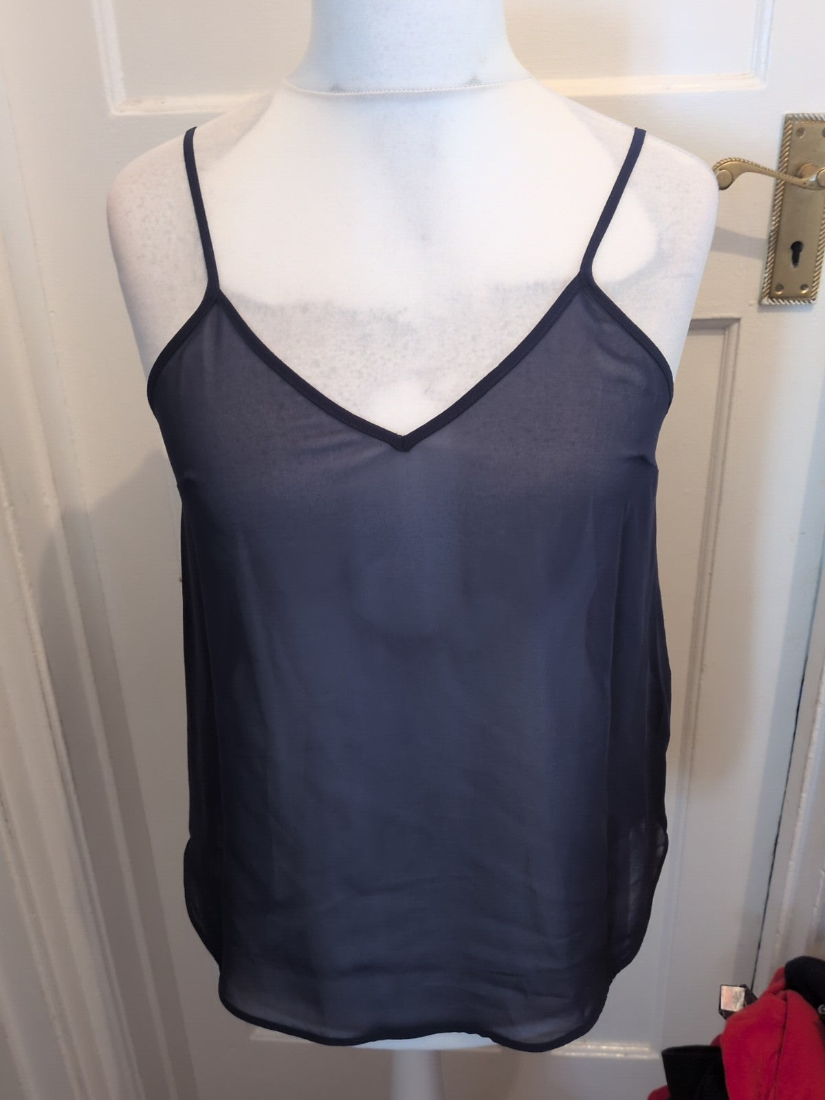 Ladies M&S Size 12 Navy Semi See Through Sleeveless Blouse