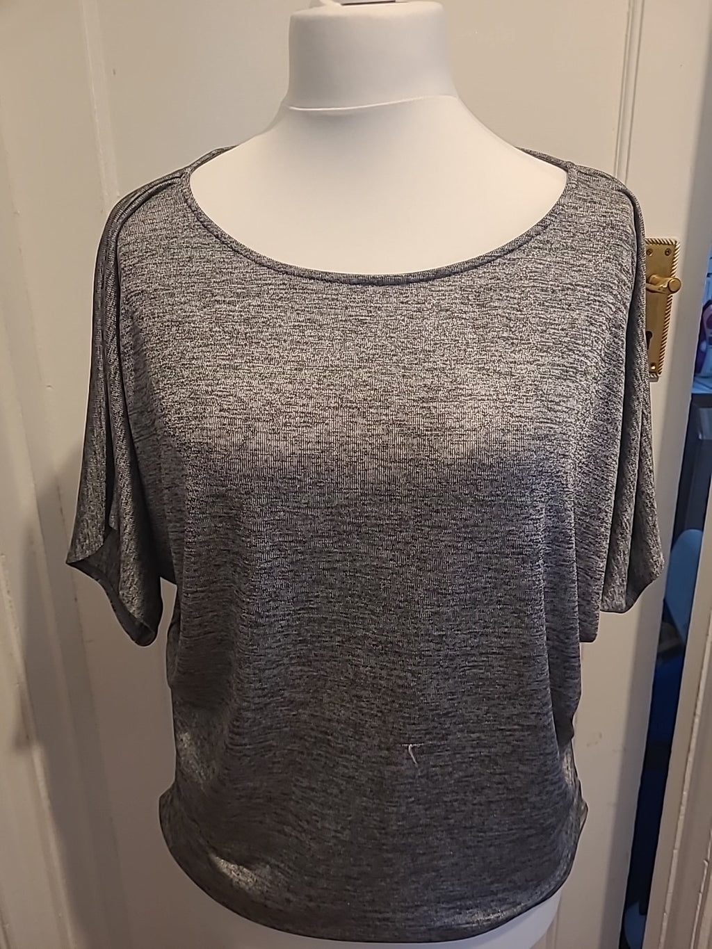 Ladies Oasis Size Medium Metallic Silver Short Sleeved Tshirt