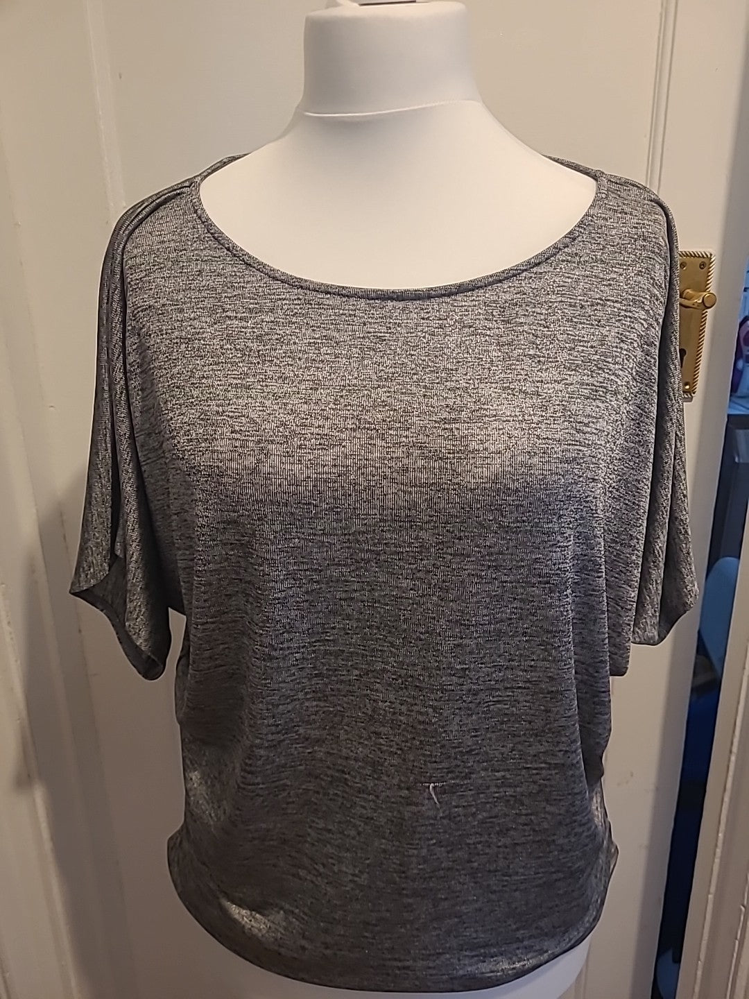 Ladies Oasis Size Medium Metallic Silver Short Sleeved Tshirt