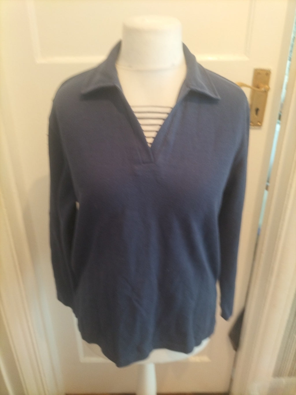 Papaya Small Navy Collared Long Sleeved Pullover Jumper