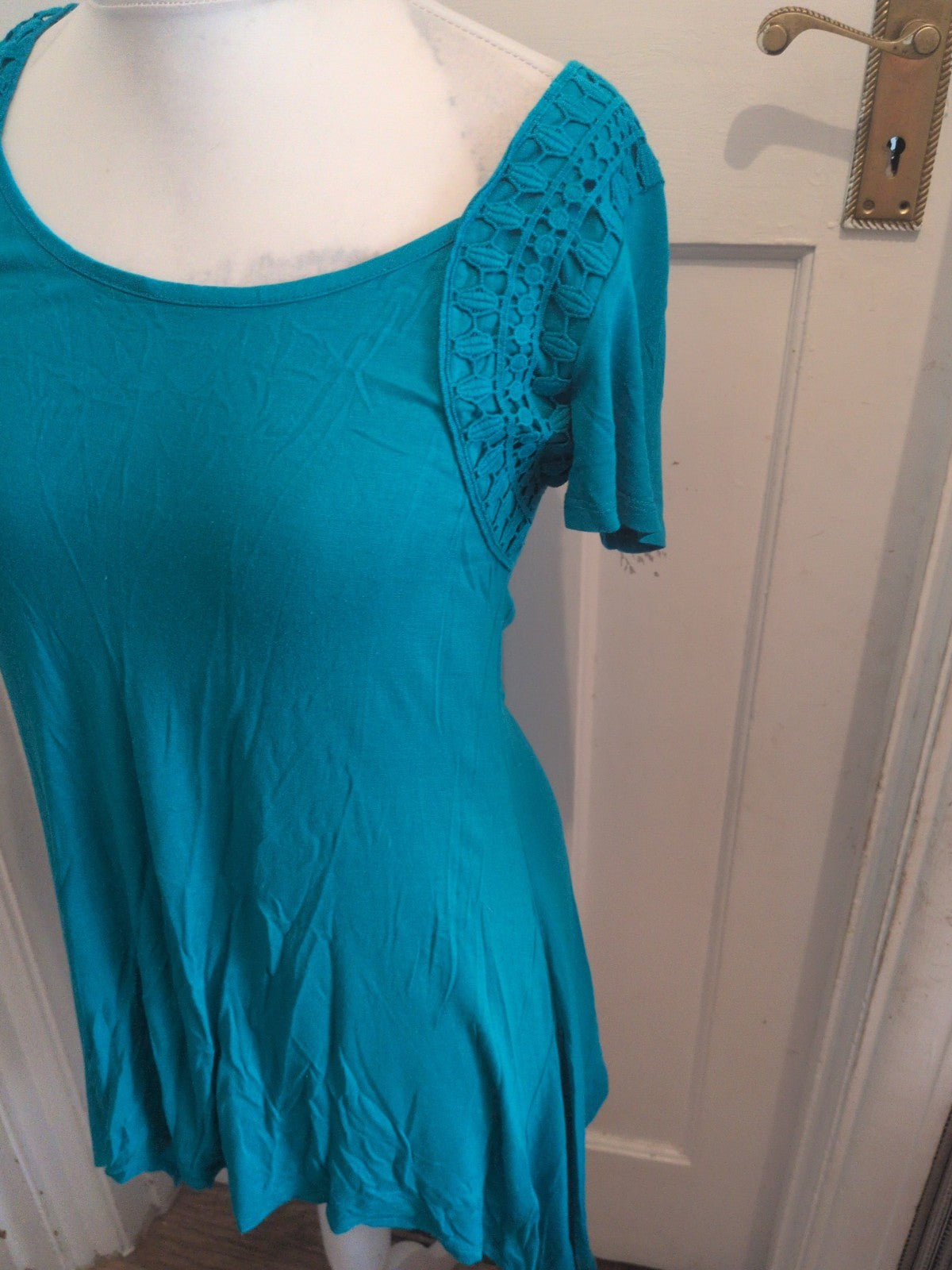 Ladies BM 14 Dark Aqua Turquoise Short Sleeve Flowy Blouse