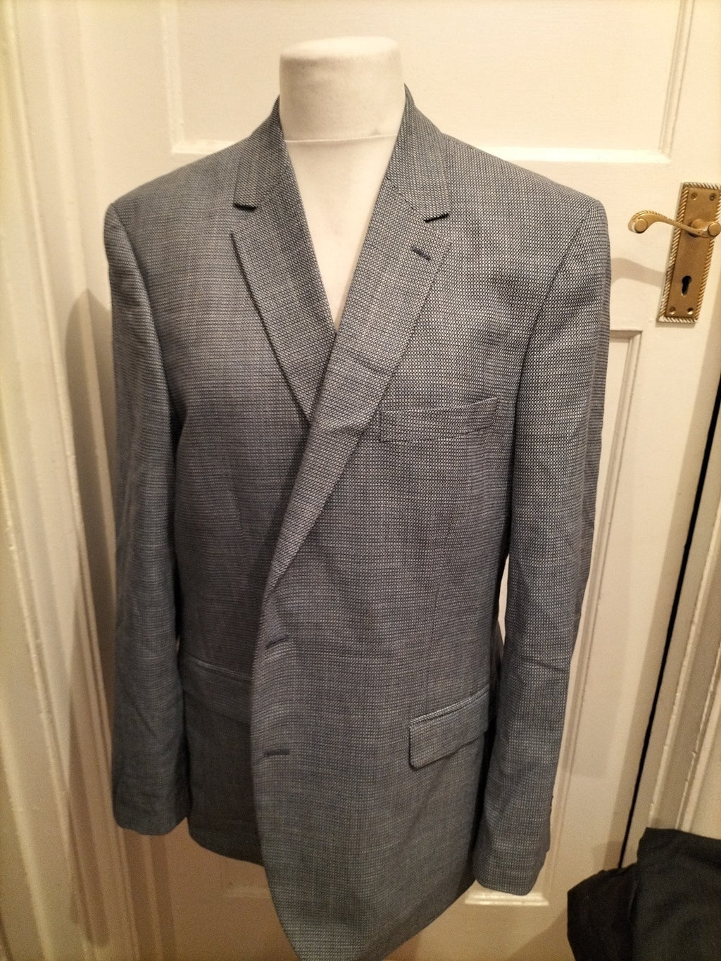 Mens Marks and Spencer Size 46m Blue Patterned Suit Jacket