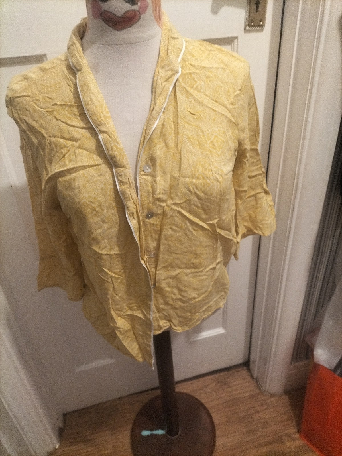 Ladies Primark Size 6-8 Yellow White Pyjama Set