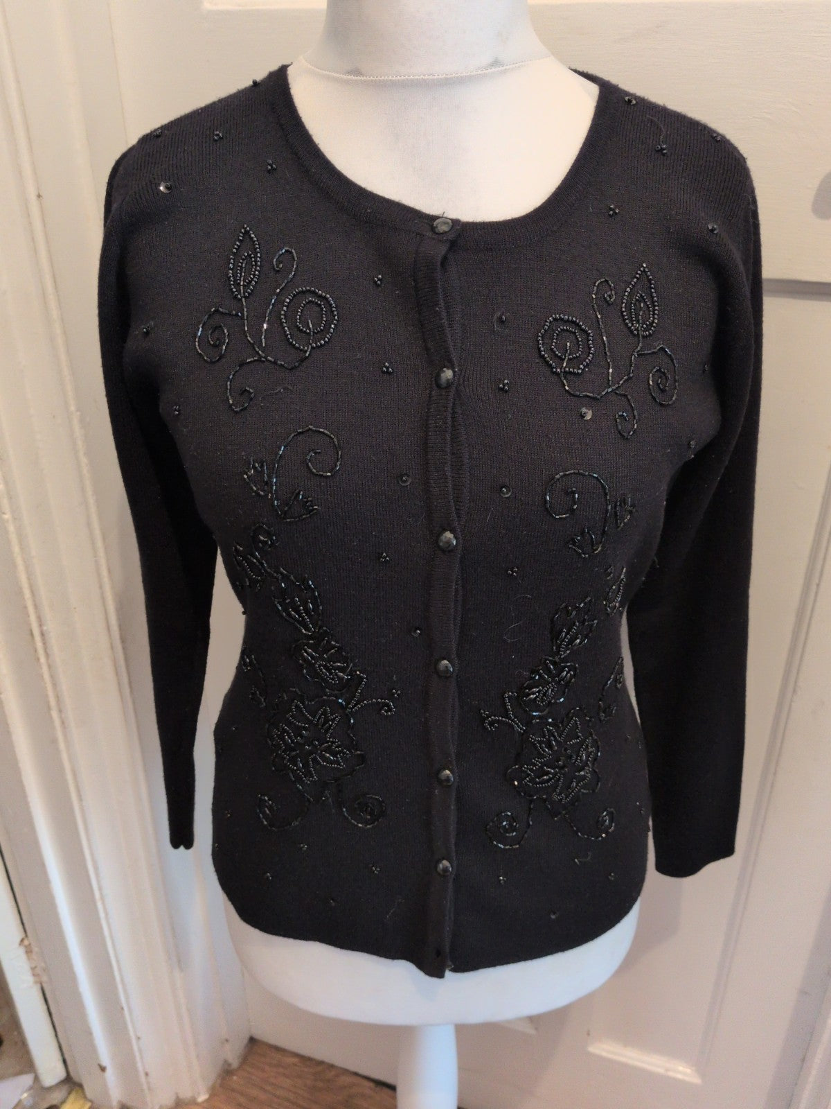 Ladies Marks And Spencer 10 Black With Stud Style Pattern Cardigan