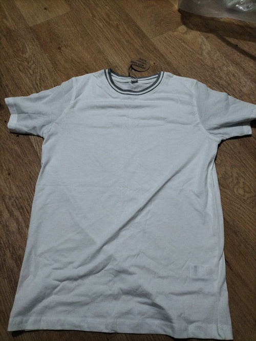 Boys Mantis Kids Age 10-12 Years White And Grey Rim T-shirt