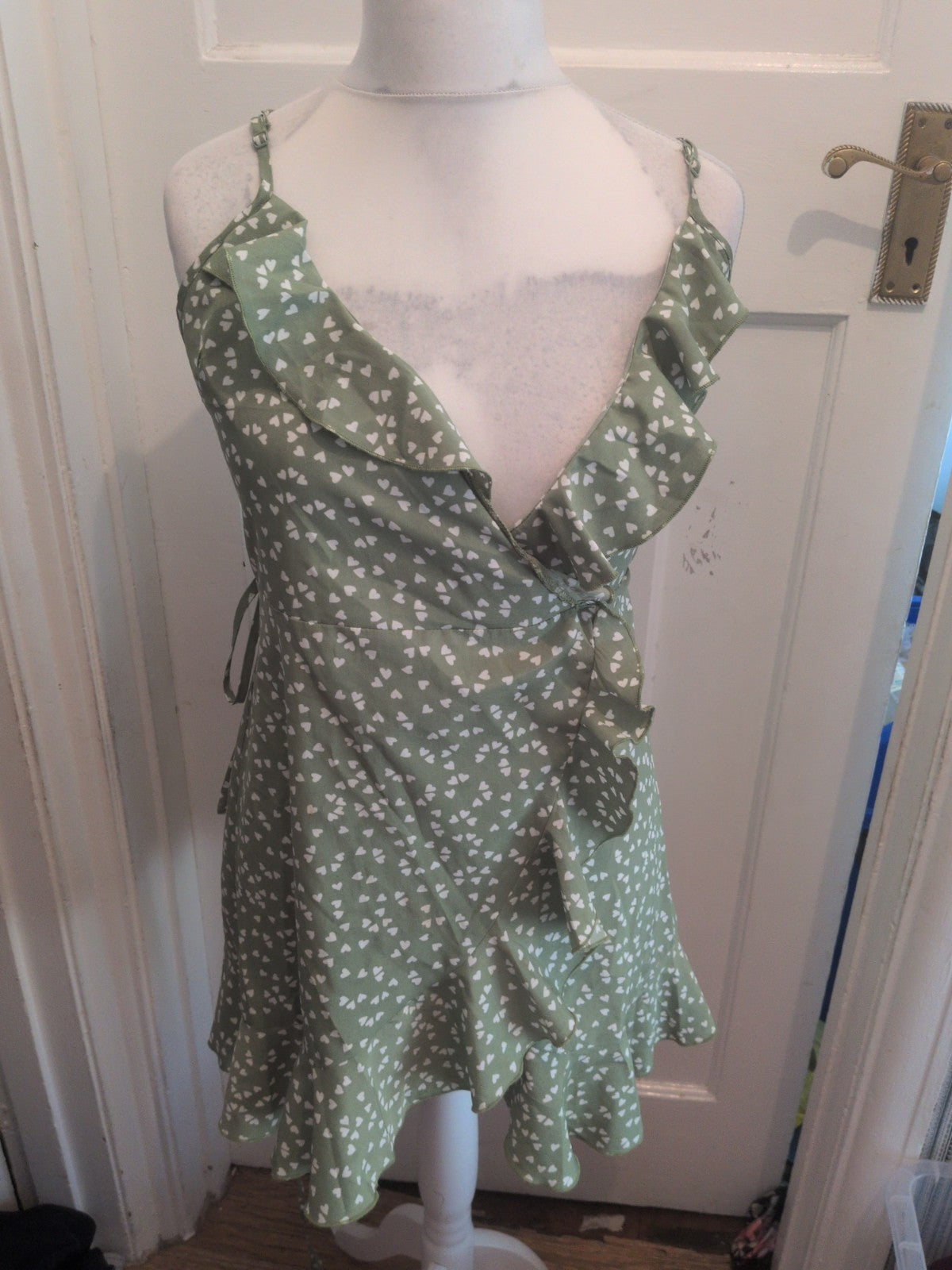 Shein Medium Green And White Love heart Sleeveless Top