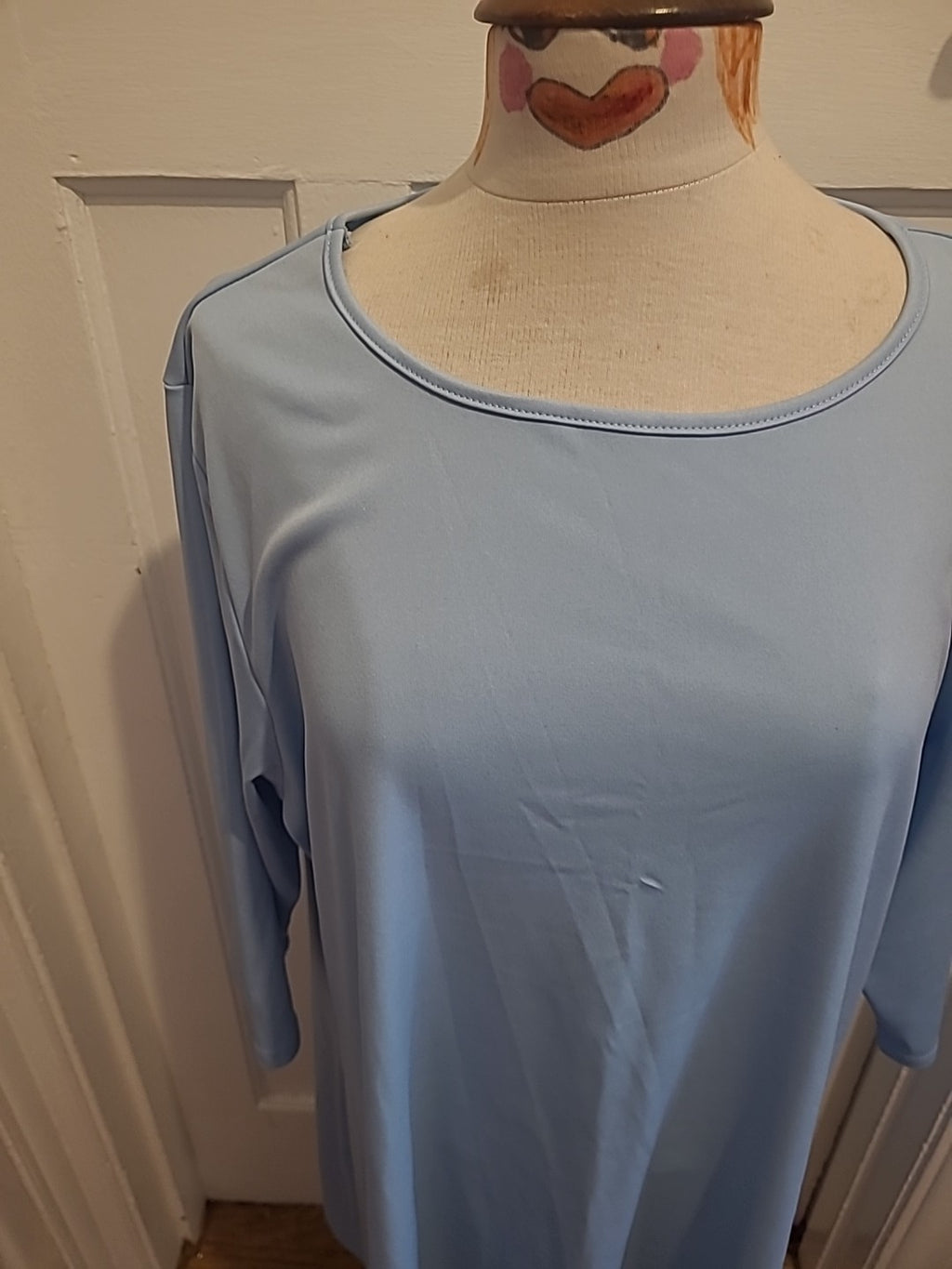 Ladies Size 4XL Pale Blue Mid Sleeved Long Length Tshirt