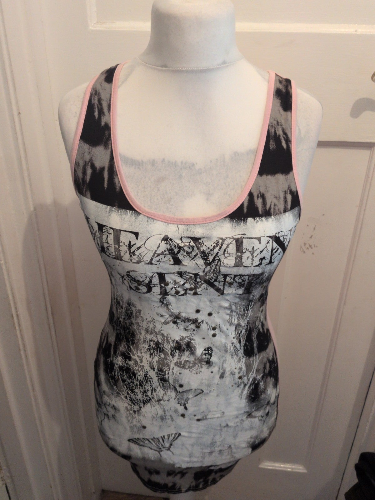 Jane Norman 10 Pink With Print Front Sleeveless Tank Vest Top