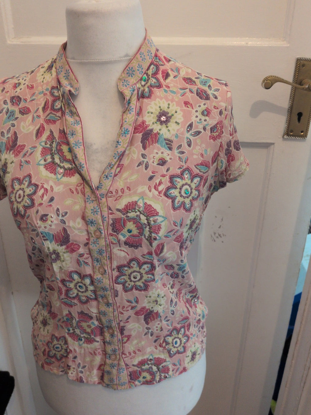 New Look 12 Pink Patterned Short Sleeve Blouse