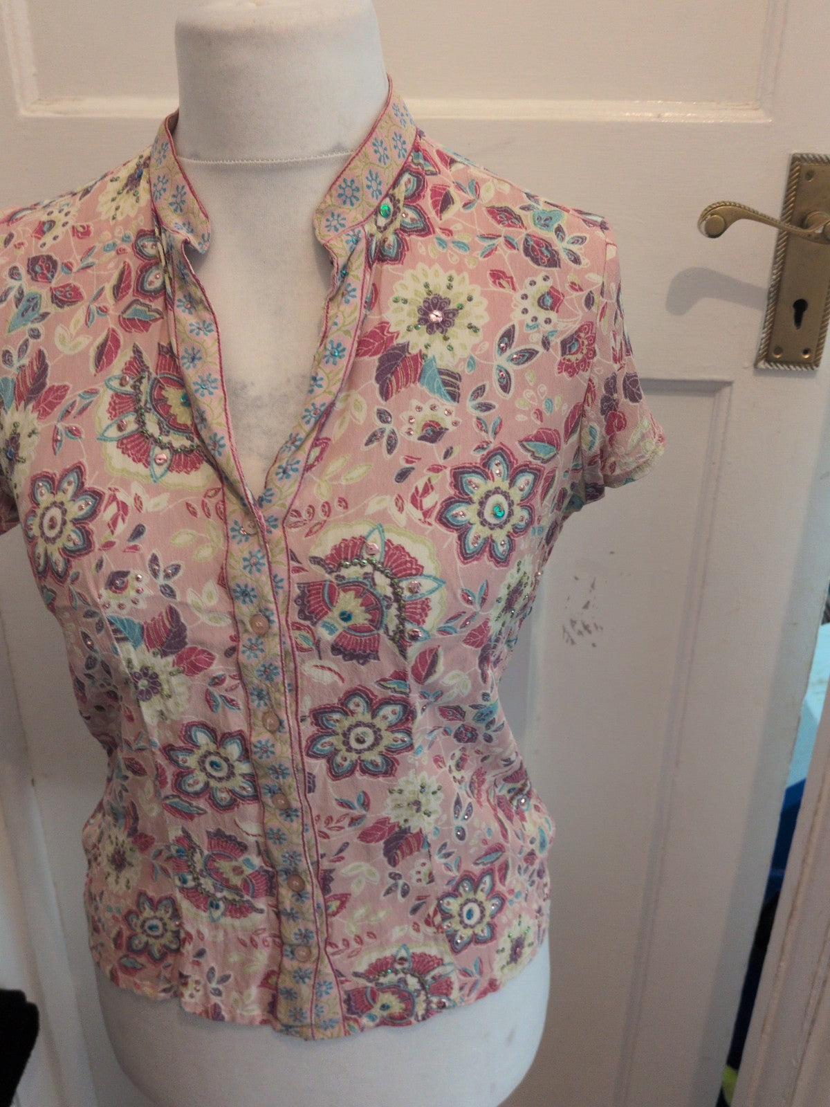 New Look 12 Pink Patterned Short Sleeve Blouse