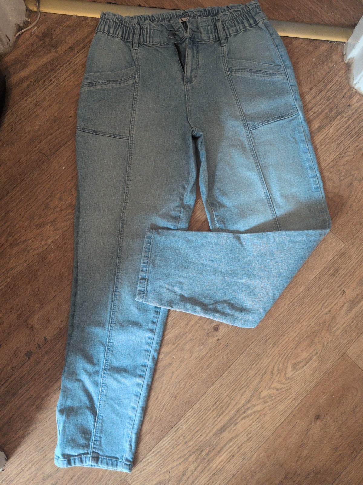 Ladies Tu Size 10 Elasticated Blue Straight Jeans