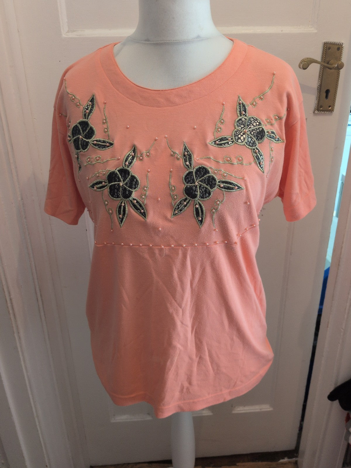 Frank Saul Free Size Pink Patterned Short Sleeve Blouse