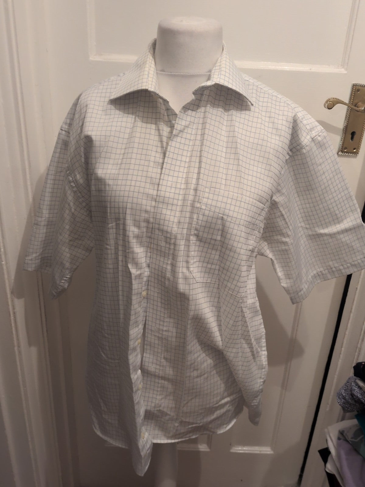 Seven Seas XL White And Blue Check Short Sleeve Shirt