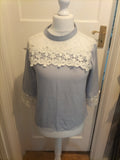 Ladies Size Large Pale Lilac With White Lace Floral Blouse