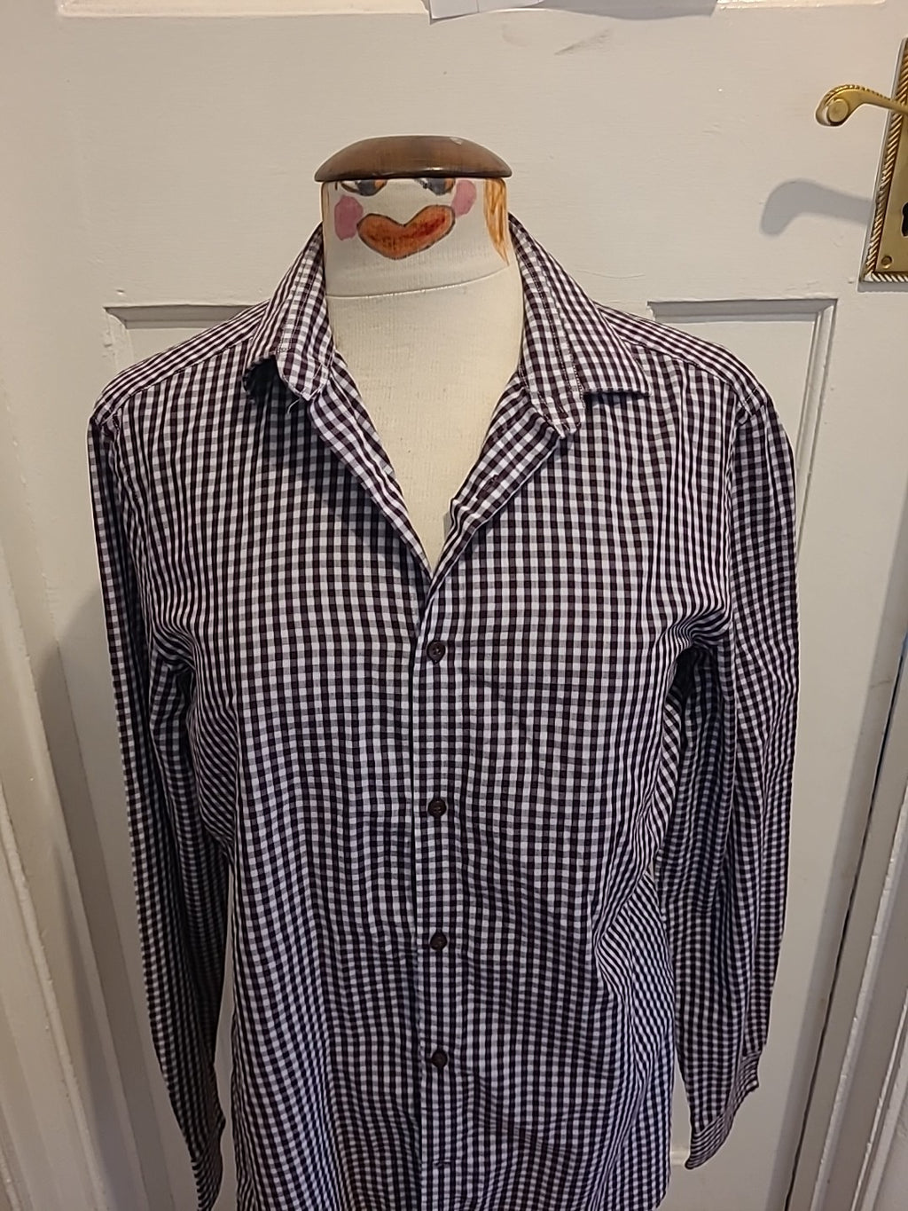 Mens Next Size 16 Collar Deep Purple Check Slim Fit Shirt