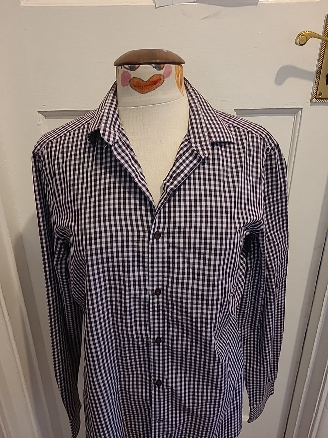Mens Next Size 16 Collar Deep Purple Check Slim Fit Shirt
