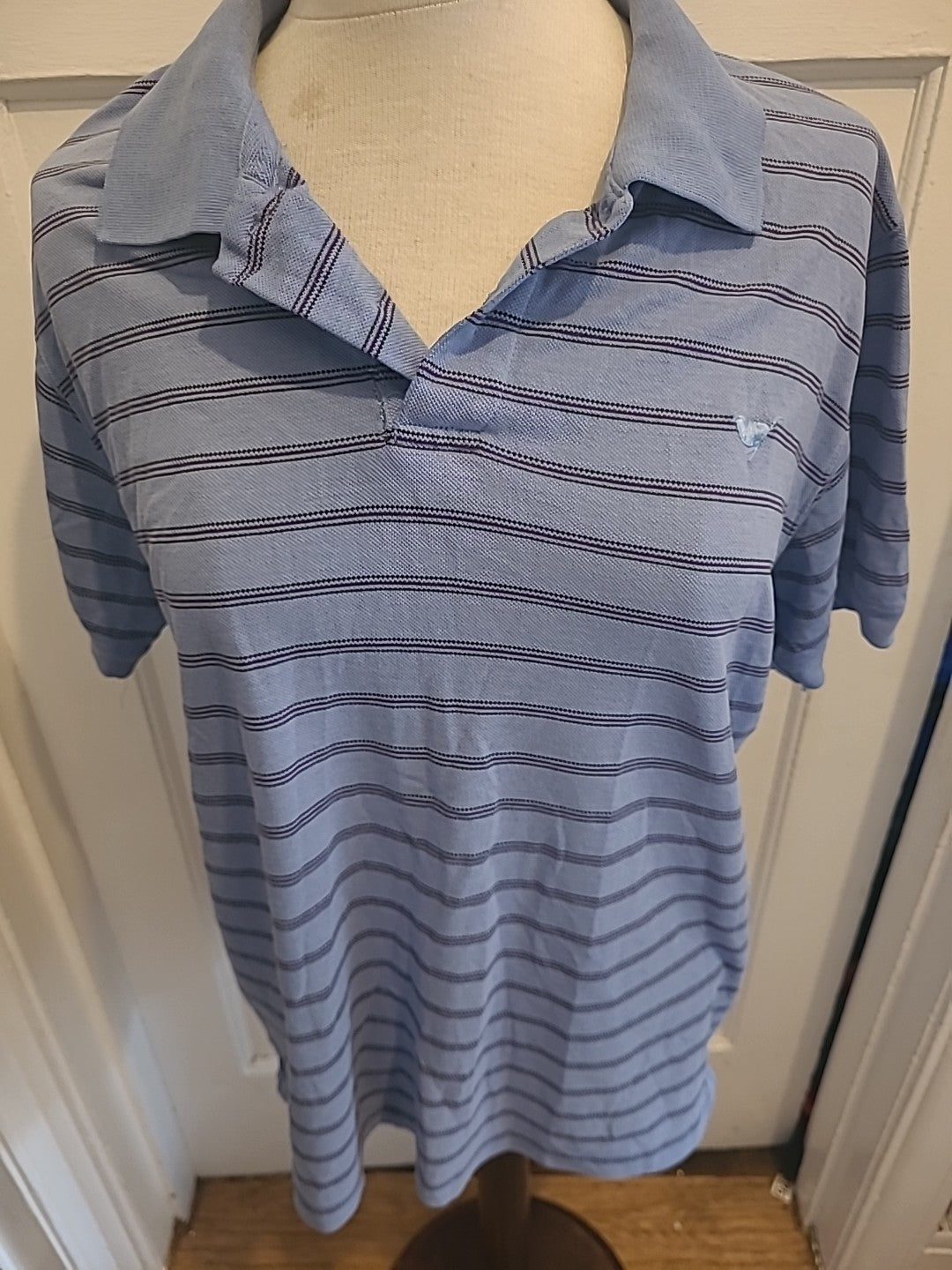 Mens Tweed River Size Large Blue Black Short Sleeved Polo Shirt