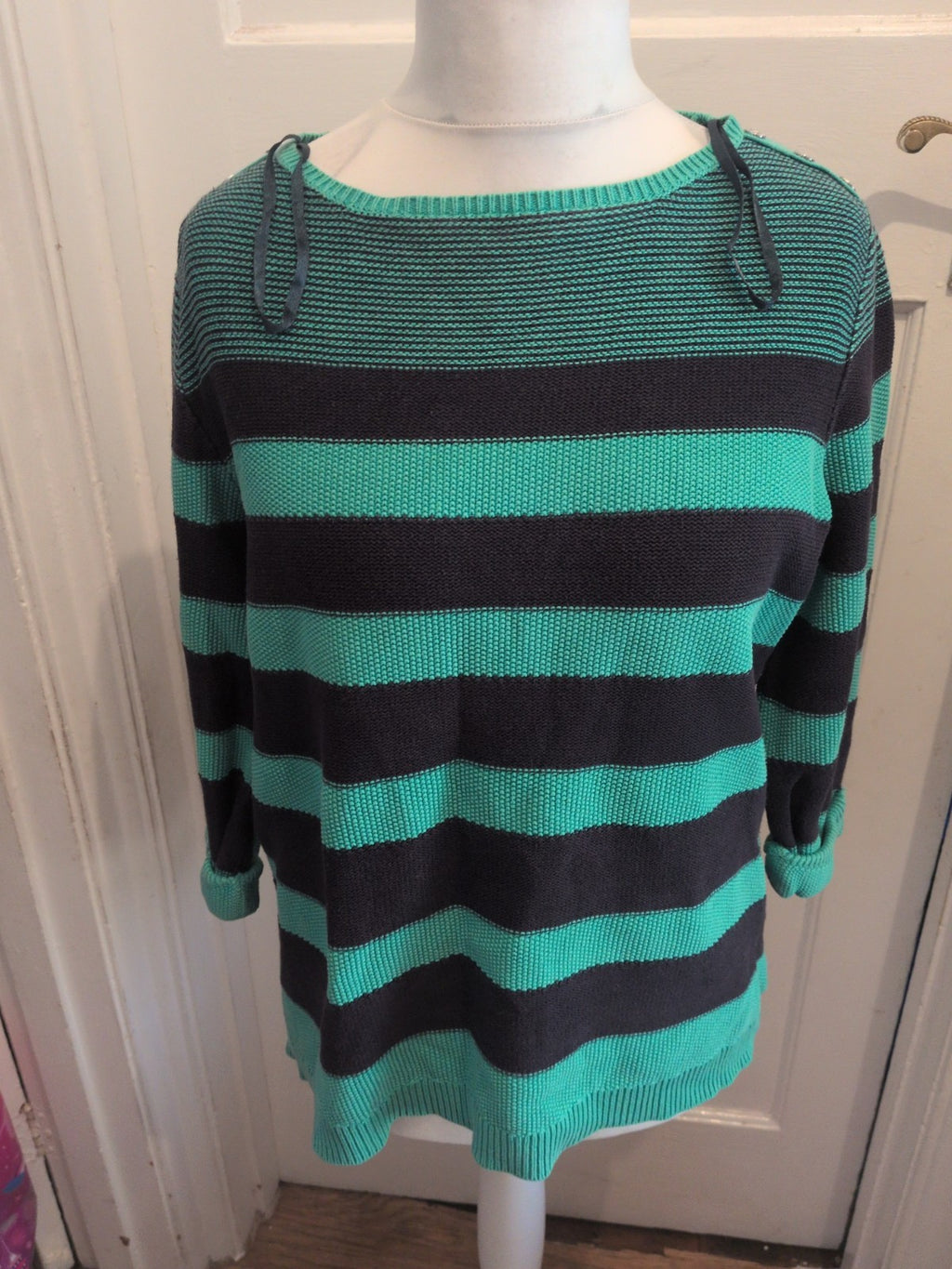 Ladies Maine New England Size 20 Green And Black Stripe Jumper