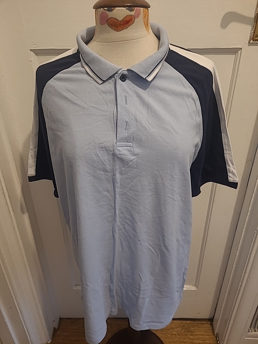 Mens Primark Size XL Pale Blue With Navy Short Sleeved Polo
