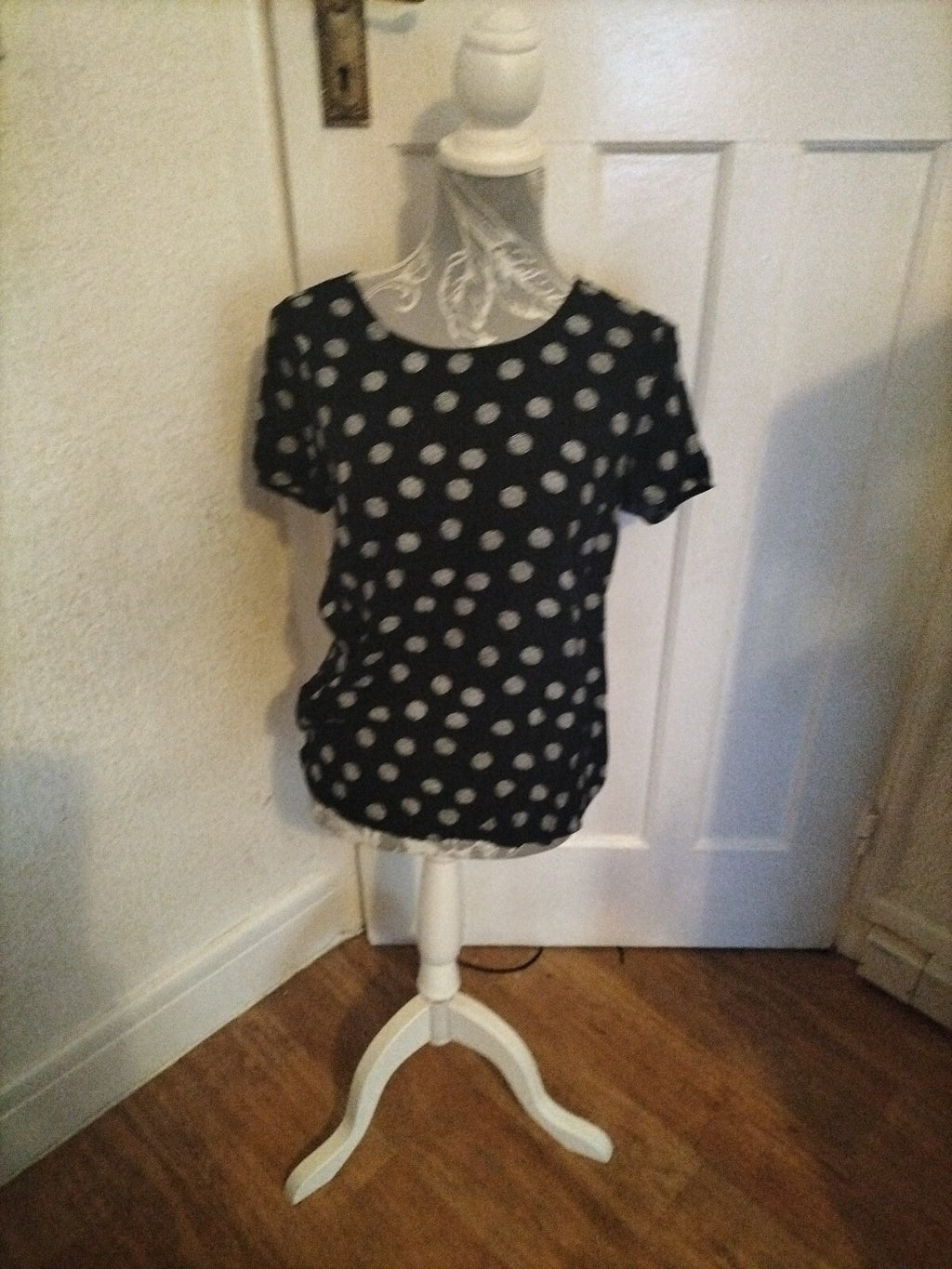 Ladies Nutmeg Size 10 Spotted Short Sleeve Blouse