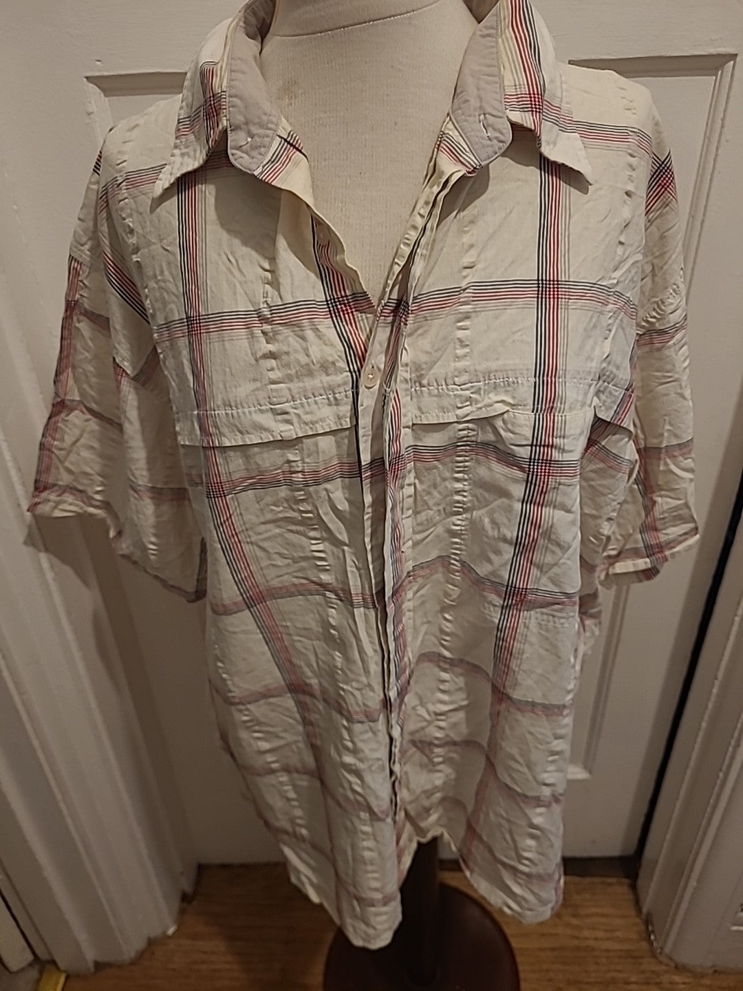 Mens Animal Size 2XL Cream Check Short Sleeved Shirt