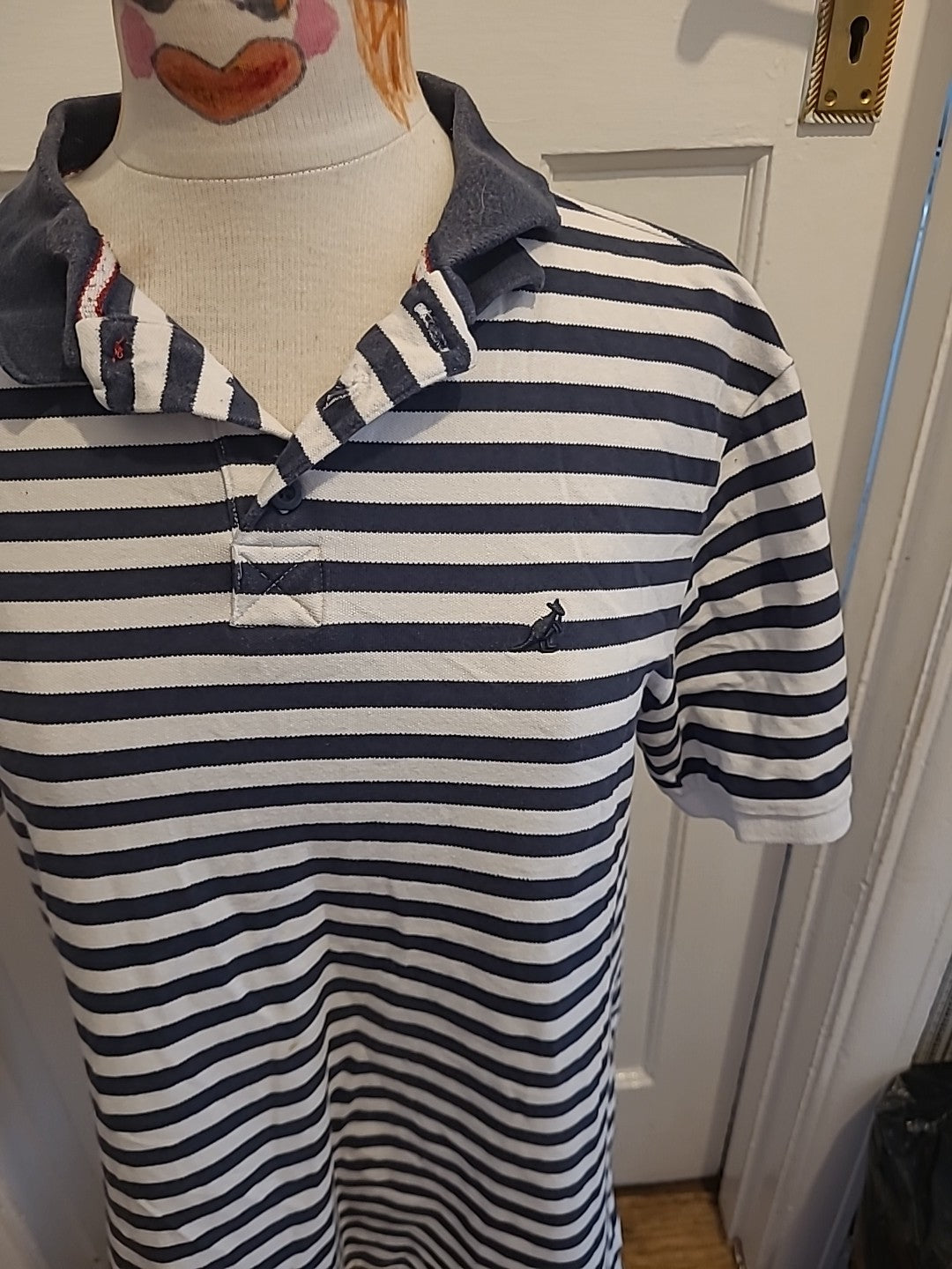 Mens Kangol Size XL Navy White Striped Short Sleeved Polo
