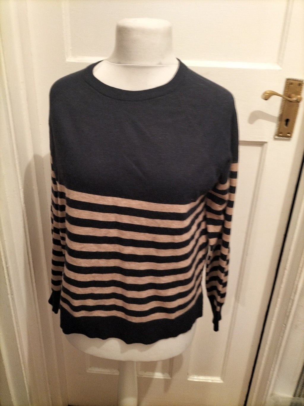Primark 12-14 Navy And Brown Striped Long Sleeve Jumper