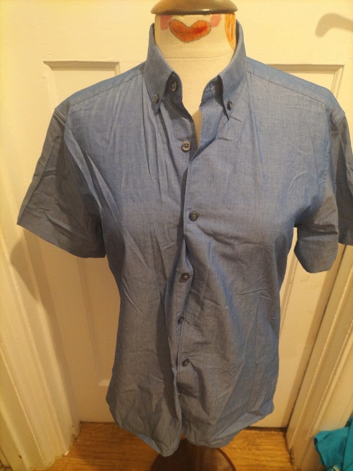 Mens Marks And Spencer Size Small Tailored Fit Blue Short Sleeve Shirt