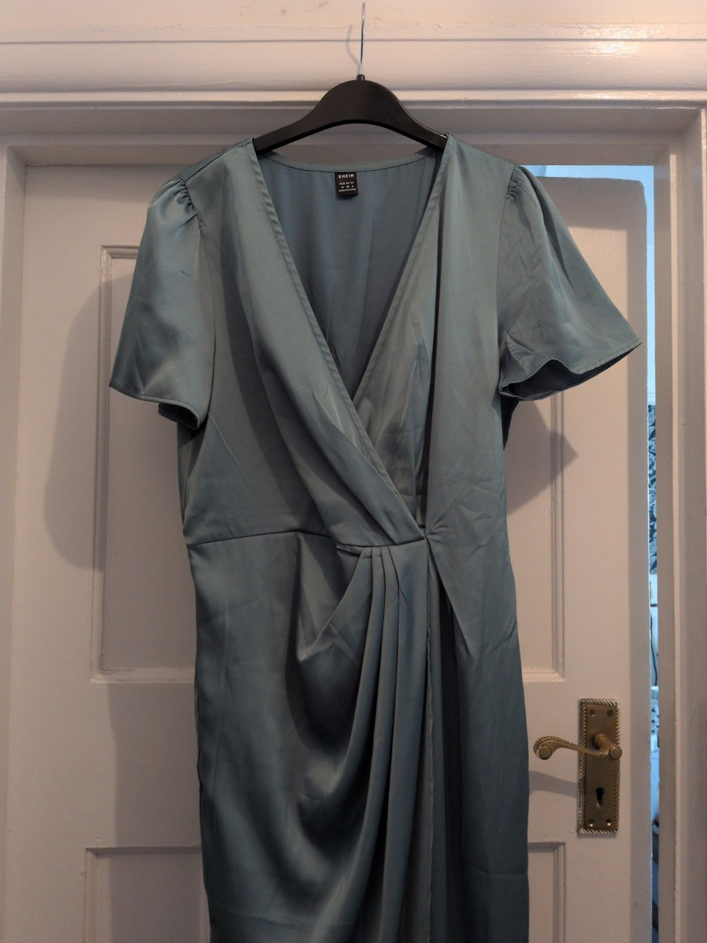 Shein Metallic Green Medium Short Sleeve Long Length Dress