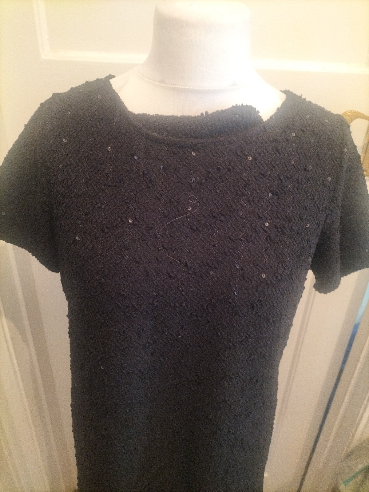 Ladies Nutmeg Size 12 Black With Sequins Short Sleeved Dress