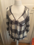 Primark 10 Grey Black And White V Neck Long Sleeve Blouse